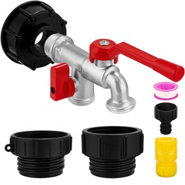 IBC Tote Hose Adapter Dual Outlet Faucets 275-330 Gallon IBC Tote Water Tank Fittings 3/4''NPT to Double 3/4''GHT Chromeplate Brass Garden Hose Valve with 3 Adapter,Apply to IBC Containers Ton Barrels