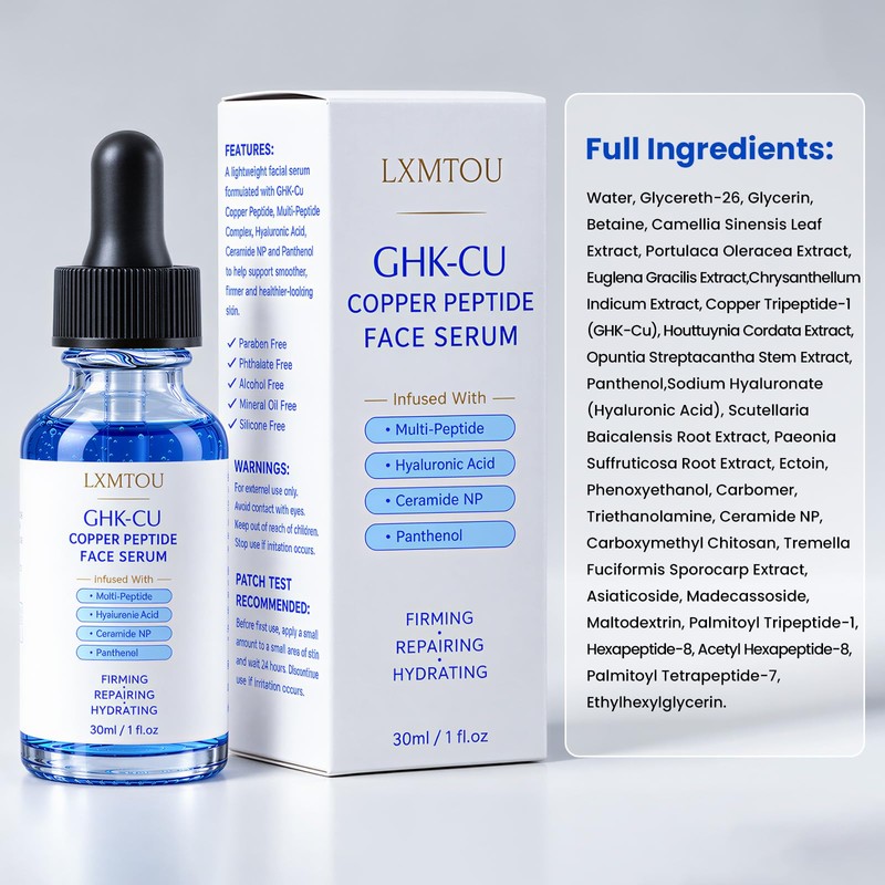 GHK-Cu Copper Peptide Anti-Aging Face Serum for Fine Lines &