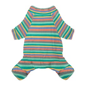 100% Cotton Rib Dog Pajamas Onesies, Colorful Striped Design, Breathable & Stretchy Four-Legged Pet Apparel for Small Medium & Large Dogs Like Teacup Chihuahua Yorkie Bulldog Pug (Green, Small)