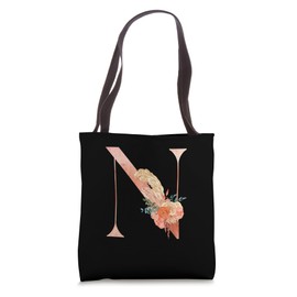 Cute Monogram Initial Coloured Letters Flowers Capital N Tote Bag