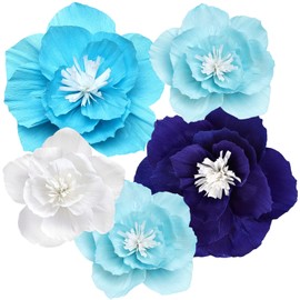 5pcs Blue Paper Flowers,3D Tissue Paper Flowers,Artificial Wall Décor Wedding Birthday Backdrop Centerpieces Party Decorations Supplies (Blue)