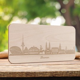 GRAVURZEILE Breakfast Board with Engraving – Skyline Bremen – Chopping Board Vesper Board Bread Board – 100% Beech Wood – Gift for City Lovers – Ideal as a Souvenir & Keepsake