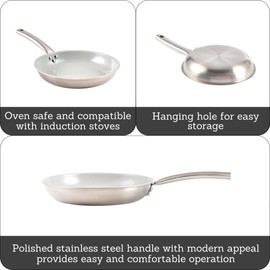 IMUSA 12” Stainless Steel Frying Pan with Gray Ceramic Nonstick Coating, Aluminum 2 Ply Construction, Oven Safe and Induction Compatible Skillet