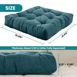 NEST & LOOM Floor Cushions - Floor Chair Pillow, Meditation Cushion, Square Large Floor Pillow, Solid Thick Tufted Floor Pillow - Teal - 21.65" x 21.65"