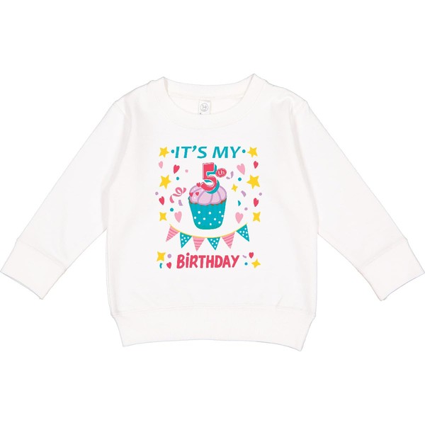 inktastic Colorful Cupcake and Confetti Girls 5th Birthday Toddler Sweatshirt