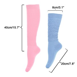 Gvhntk 2 Pairs Women Slouch Socks 80s 90s Extra Long Scrunch Socks Slouch Knee Thick High Socks Knit Boot Socks Size 9 to 11 (Blue & Pink)