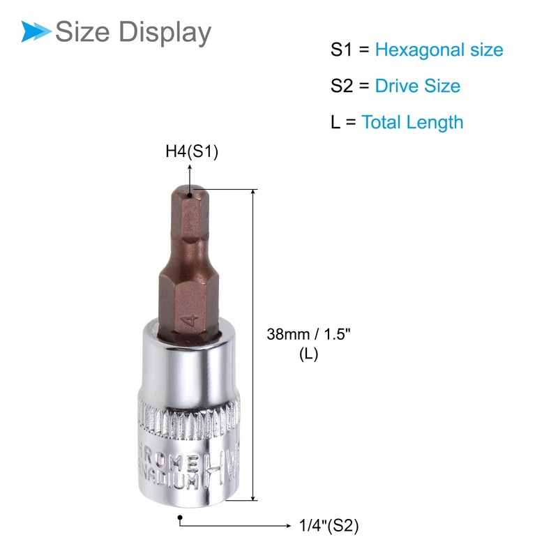 CoCud Hex Bit Socket, Metric H4 (4mm) Bit 1/4" Drive