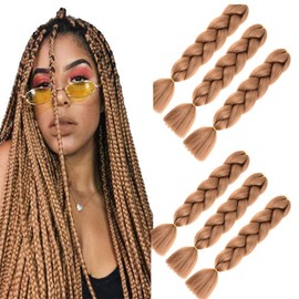 braiding hair brown Jumbo Braids Hair Extension,6 Packs kanekalon Hair for Box Braid Crochet Twist Hair Extensions for Braiding (brown)