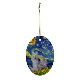 Whimsical Night Sky Chinese Hamster Christmas Ornament White Oval Ceramic - Impressionist Pet Portrait Memorial Keepsake Gifts for Hamster Lovers