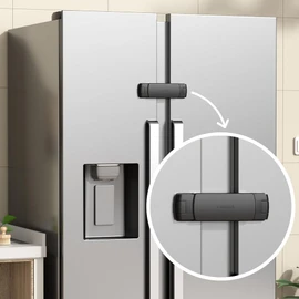 Mom's Choice Gold Awards Winner - EUDEMON 1 Pack Latest French Fridge Lock French Door Refrigerator/Freezer Lock Apply to Max 3.54"(90mm) Two Door Gap Distance for Kids & Babies,Easy to Install(Black)