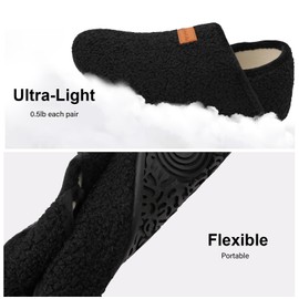 Scurtain Unisex Mens Womens Slippers Socks Artificial Woolen Slippers for Men Women with Non-Slip Rubber Sole Women House Slipper Women Travel Slippers Indoor Shoes Black 11-11.5 W