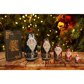 Krampus christmas russian dolls traditional large handmade wooden christmas babushka matryoshka scary nativity St Nicholas Santa claus 5 piece russian nesting stacking dolls boxes set nesting