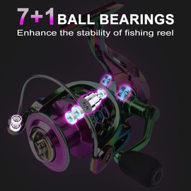 HPLIFE Spinning Reels, 7+1 BB Multicolor Saltwater Fishing Reel with Colorful Graphite Frame 63LBs Max Drag 5.2:1 Gear Ratio Ultra Smooth for Summer/ICE Fishing 5000