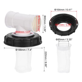 PATIKIL T-Shape IBC Lid Filter Cover 163mm Plastic Ton Barrel Cover with Washable Nylon Filter IBC Tote Hose Adapter IBC Tank Container for Rain Tank 1000L IBC Tank, Black White