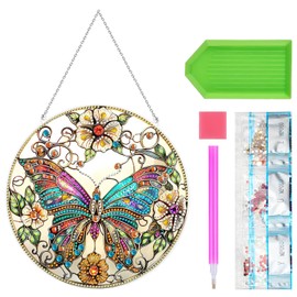Diamond Painting Window Pictures Butterfly Diamond Painting Window Picture Door Wreath Pendant with Chain Window Decoration Glitter Spring Window Decoration Diamond Painting Stand for Entrance Wall