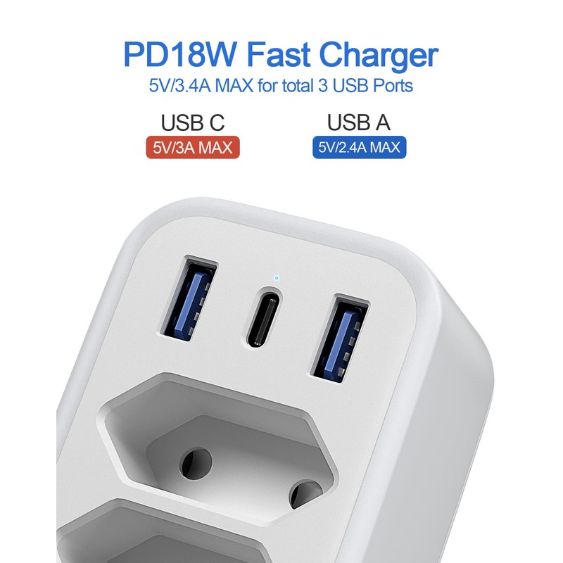 6 in 1 Multiple Socket Adapter, STGAROT Triple Multiple Plug