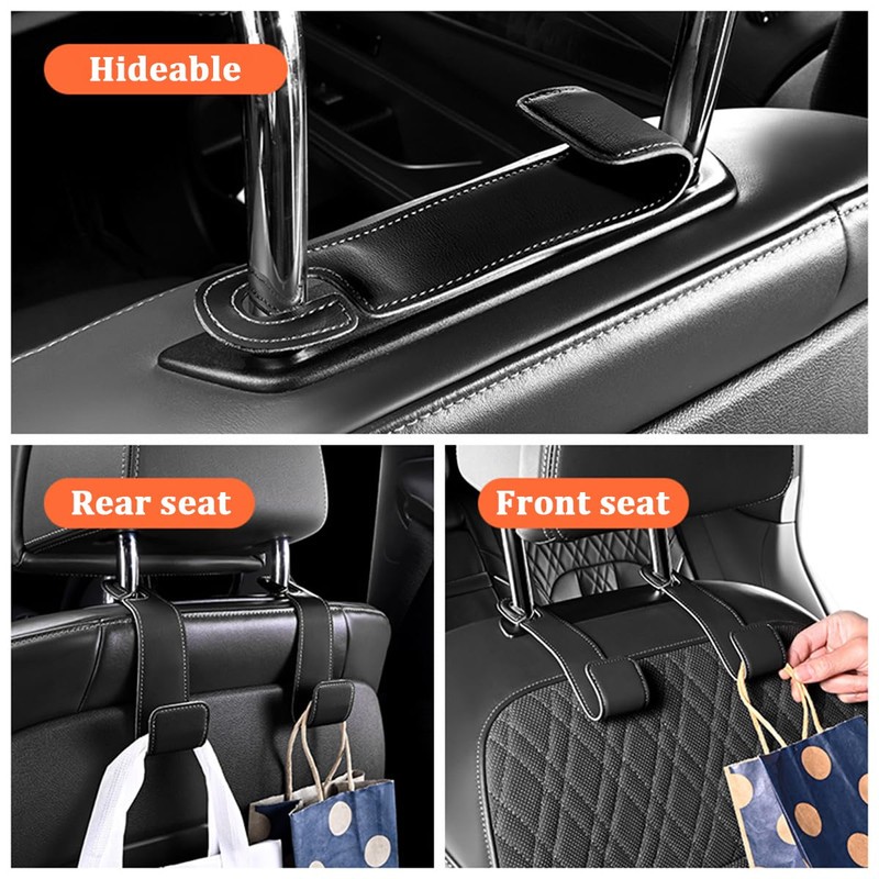 2PCS Car Seat Headrest Hook, Multifunctional Leather Seat Back Purse