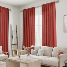 Guken Red Linen Curtains 96 Inch Length for Living Room Bedroom 2 Panels Set Rod Pocket Light Filtering Semi Sheer Window Curtains 52 Inch Width Boho Farmhouse Linen Drapes, W52xL96