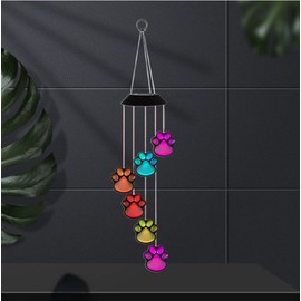 Outdoor Solar Wind Chime Dog Cat Pet Paw Print Memory Wind Chime Waterproof Outdoor Decoration Light Suitable for Yard Garden Patio Balcony Decoration