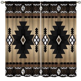 Aztec Curtains, Retro Southwestern Ethnic Geometric Window Treatments for Living Room,Tribal Boho Native Pattern Drapes 2 Panel Set,42x45 Inch Decor