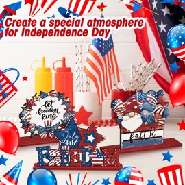 Yuntau 6 Pcs Patriotic Table Decoration 4th of July Wooden Table Centerpiece Independence Day Wood Letter Sign Home of America Table Decoration for Patriotic Party Memorial Day Home Decor