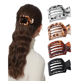 AWAYTR Flat Hair Clips For Women Lay Flat Claw Clip for Hair 4Pcs Large Square Hair Claw Clips