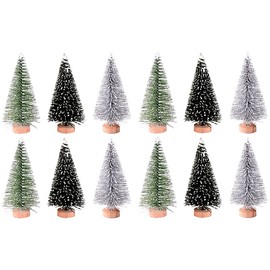Pilikoll Pack of 12 Mini Artificial Christmas Trees, Craft Christmas Trees, Decoration, Lifelike Christmas Tree, Snow Tree, Small with Wooden Base for Christmas, Room Decoration, Diorama Models (7 cm)