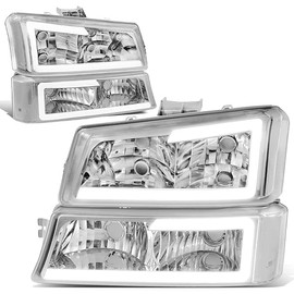 DNA MOTORING HL-LB-CSIL03-CH-CL1 Chrome Housing 3D LED DRL Headlight Bumper Lamp Set Compatible with 03-06 Silverado 1500-3500 / Avalanche 1500 2500