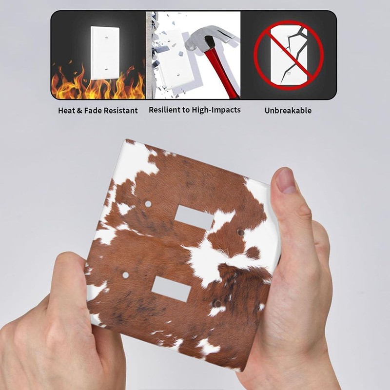 Moslion Brown Cowhide 2-Gang Toggle Wall Plate Cow Print Leopard