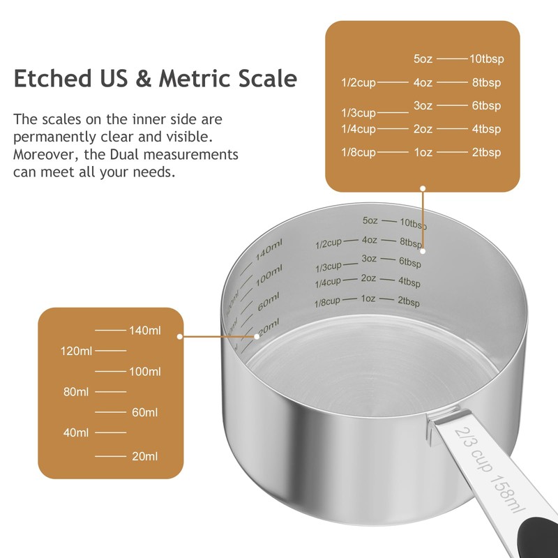 1PCS 2/3CUP(158ml) Dog Cat Food Scoop, Stainless Steel Measuring Cup,