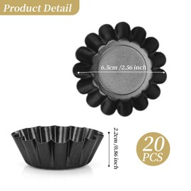 AZKEEGREY 20 Pack Mini Tart Tins 6.5 cm Mini Quiche Dishes Egg Tart Mold Carbon Steel Quiche Tins Non Stick Round Muffin Mould for Baking (Black)