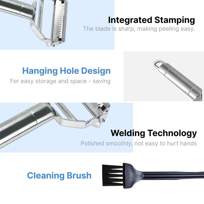 Professional Julienne Peeler Stainless Steel Cutter Slicer, Includes Cleaning Brush,