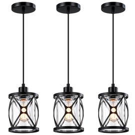 Modern Pendant Lights Kitchen Island 3 Pack with Clear Glass, Adjustable Hanging Pendant Light Over Table, Black Dining Room Lighting Fixture 1018PD-BK-3PK