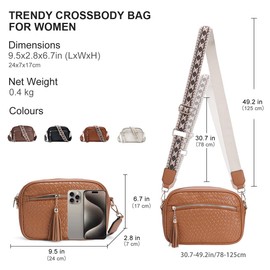 Crossbody Purse Bags for Women,VASCHY Trendy Vegan Leather Woven Small Crossover Shoulder Bag with Detachable Guitar Strap Brown