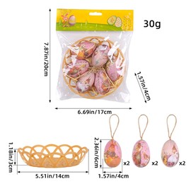 6pcs Vintage Style Hanging Foam Easter Eggs Easter Tree Decorations Hanging Easter Eggs, Hand Painted Eggs Easter Ornaments for Tree Basket DIY Crafts Easter Party Favors