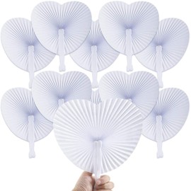 Bestage 100 Pieces Paper Fans,White Bulk Folding Foldable Hand Handheld Fans Wedding Decorations Heart Shaped Accordion Fans with Plastic Fan Handles for Wedding Birthday Guest Party Favors DIY
