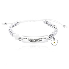 Faith Can Move Mountains Cross Bracelets Religious Charm Heart Mustard Seed White Hematite Bracelets for Women Men Y1447