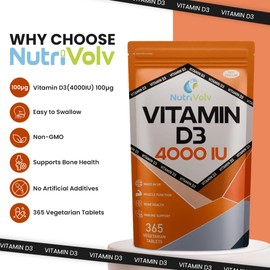 Vitamin D 4000IU | 1 Year Supply | 365 Easy-Swallow Vitamin D3 Tablets | Vegetarian | High Strength | Immune & Bone Support Supplement | General Health & Wellbeing | 100µg