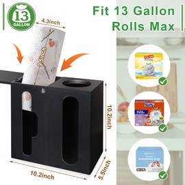 Ymesiyou Bamboo Plastic Bag Dispenser & Trash Holder - 2 in 1 Wall Mounted Grocery Bag Holder for Kitchen Organization, Black