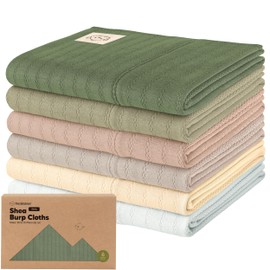 Organic Cotton Burp Cloths Baby Girl, Boy - 6-Pack Large Burping Clothes for Babies, Spit Up Rags, Super Soft & Absorbent Newborn Wash Towels, Gender Neutral, Non-Shrink (Stria, Hedges)