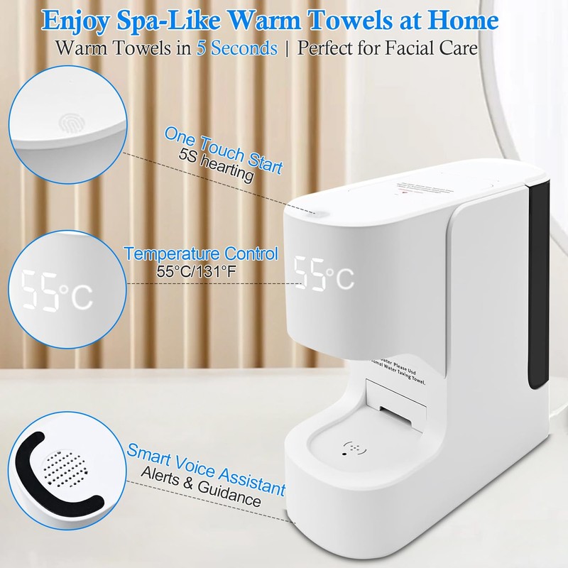 Hot Towel Warmer Machine, 5-Second Instant Heating to 55°C (131°F),