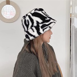 IBLUELOVER Fishing Hat Winter Faux Fur Bucket Hat Women's Bucket Hat Warm Winter Hat Fleece Fishing Hat Outdoor Fur Hats Windproof Floppy Hat Thickened Fishing Hat Fluffy Cap for Leisure Travel Ski,