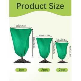 YGAOHF 5-Pack Plant Covers Freeze Protection, Winter Tree Covers with Zipper & Drawstring - 3 Sizes (63X71, 31X47, 24X31 Inch) Frost Cloths for Outdoor Shrubs, Bushes, Fruit Trees & Potted Plants