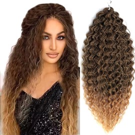 PORSMEER 3 Packs 22" Wave Crochet Hair Water Wave Twist Crochet Hair Deep Wave Curly Braiding Hair Extension Synthetic Ocean Wavy Hair Bundles Ombre Brown for women Girls