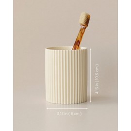LezayXtra Ceramic Pen Holder for Desk, Ribbed Makeup Brush Organizer, Aesthetic Pencil Cup, Minimalist Desk Organizer, Office, Vanity, Aesthetic Desk Accessories