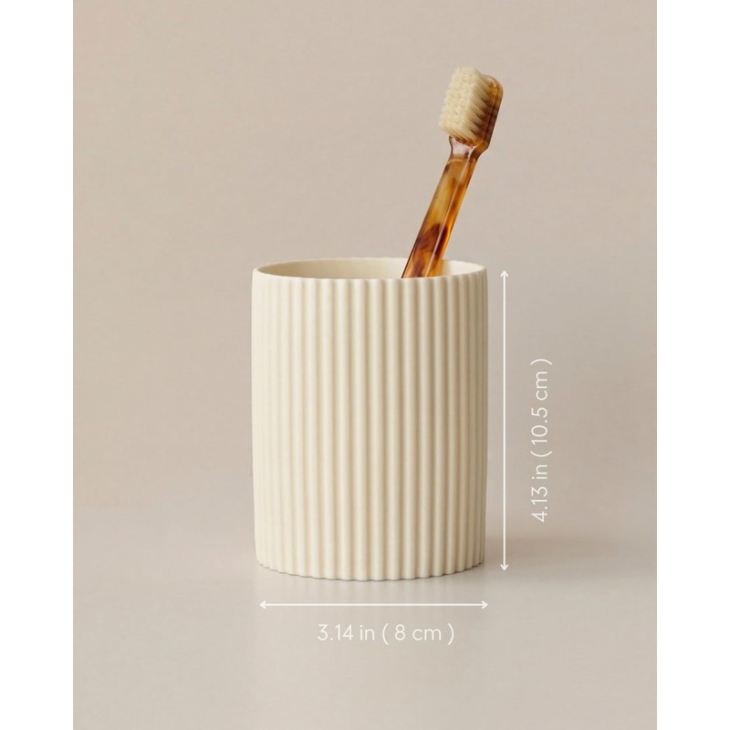 LezayXtra Ceramic Pen Holder for Desk, Ribbed Makeup Brush Organizer,