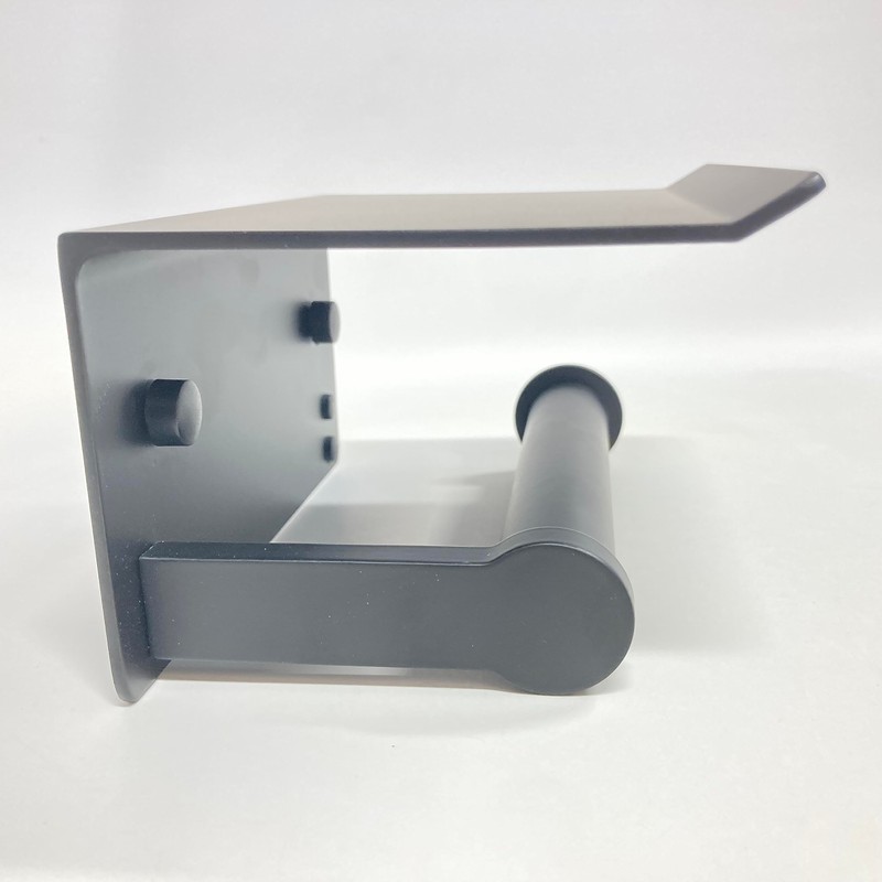 Aluminum Toilet Paper Holder with Phone Shelf, Modern Style (Black,