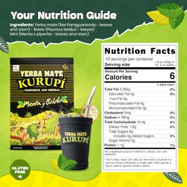 Kurupi Yerba Mate with Mint & Boldo 500 g (1.1 lb) | Paraguayan Herbal Loose Leaf Blend | Refreshing Natural Mate Tea with Mint & Boldo Leaves | Gluten Free