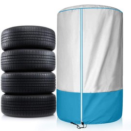Seasonal Tire Storage Cover, Universal Spare Tire Cover Waterproof, Dustproof and Sunproof - for 25" Diameter Tires, Silver Blue Patchwork