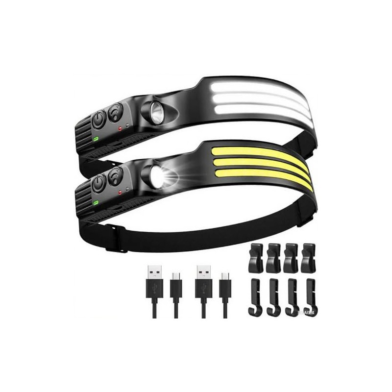 Linterna frontal de 2 piezas, linterna frontal LED de detección